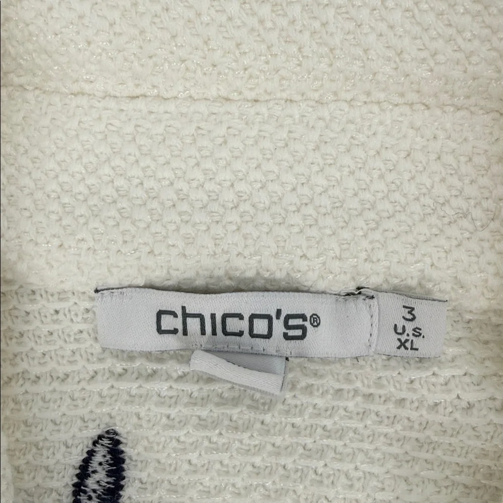 Chico’s Embroidered Floral Jacket Cream Blue Zip Front 3 XL‎ Boxy Loose Relaxed